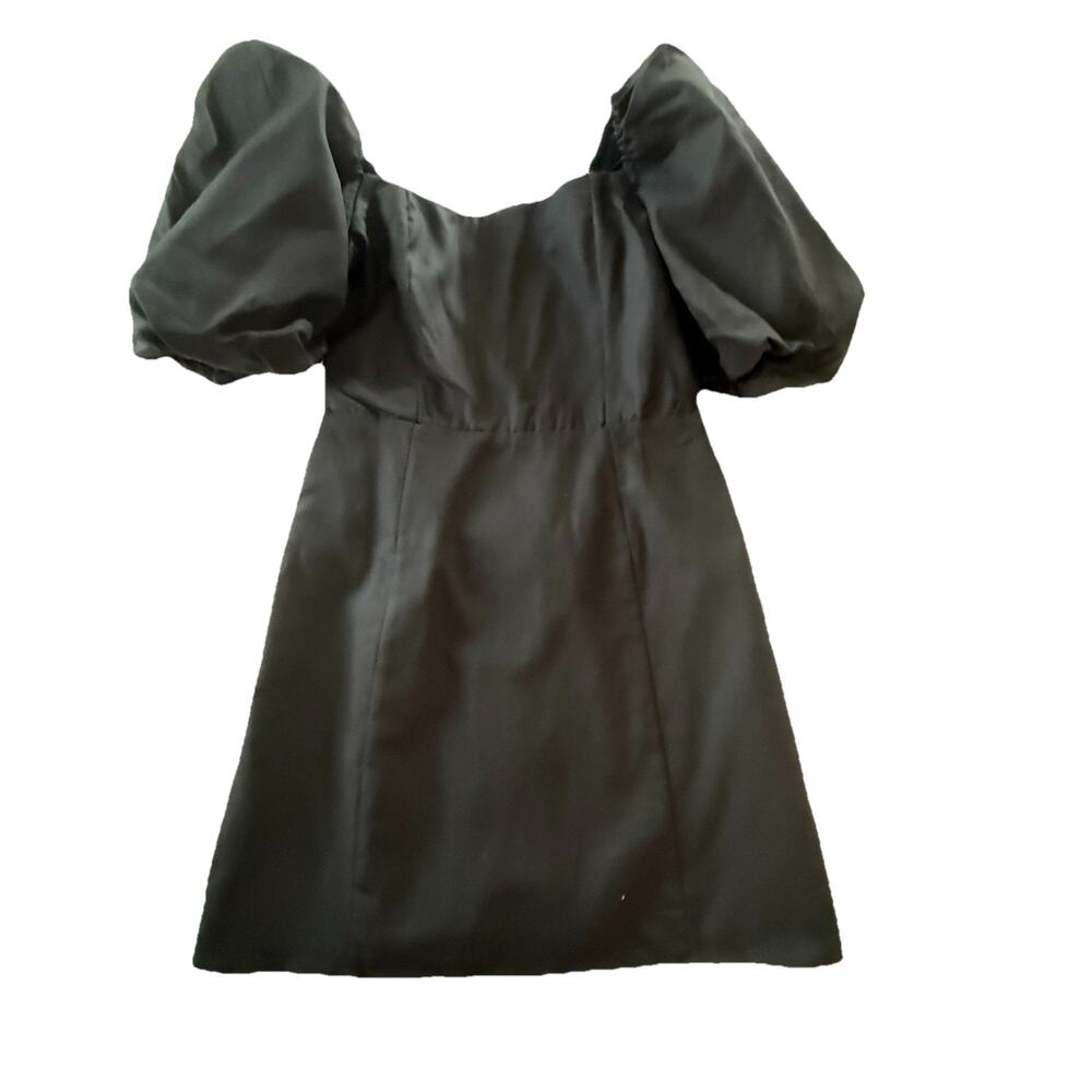 Rachel Parcell Puff Sleeve Lined Linen Mini Dress Black NYE Medium NWT MSRP $128